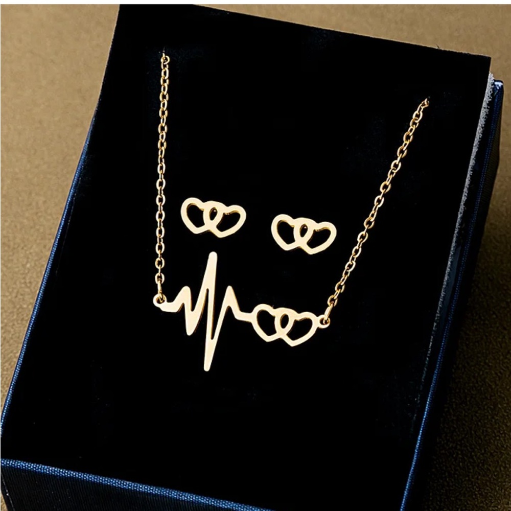 Fashion Cross heart beat and heart Stainless Steel Plating Jewelry Set 2 Pieces